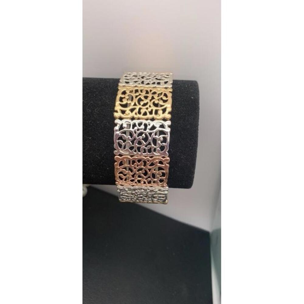 Tri Tone Filigree Stretch Bracelet Fashion Jewlery